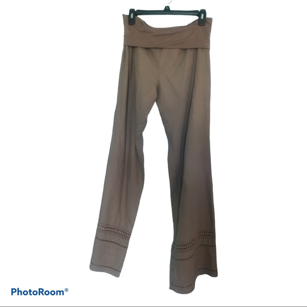 Love Tree Large Linen Fold Over Pants Brown Tan
